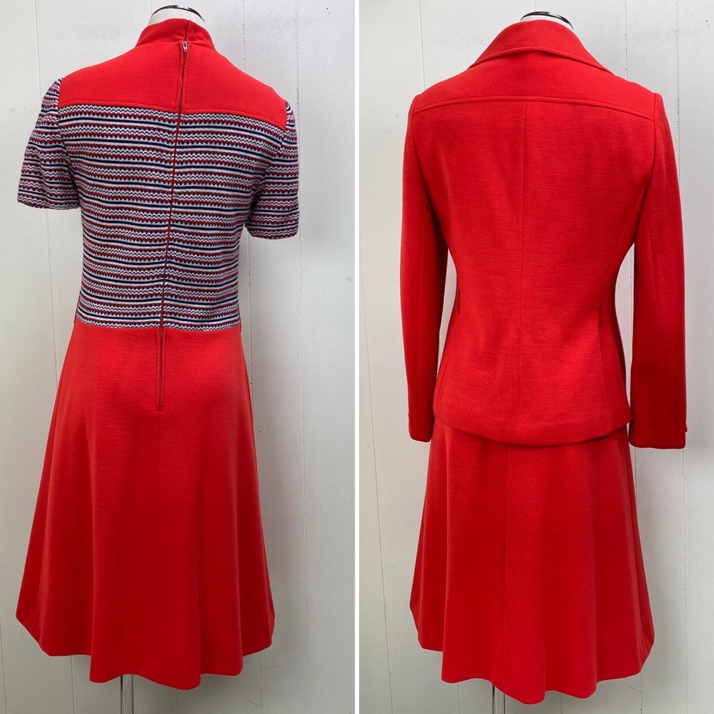 Vintage 60s Gare Wool Red 2-Piece Jacket & Dress - Picture 6 of 12